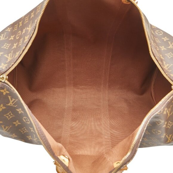 LOUIS VUITTON Authentic Brown Monogram Leather Keepall 55 Boston Bag - Picture 10 of 13